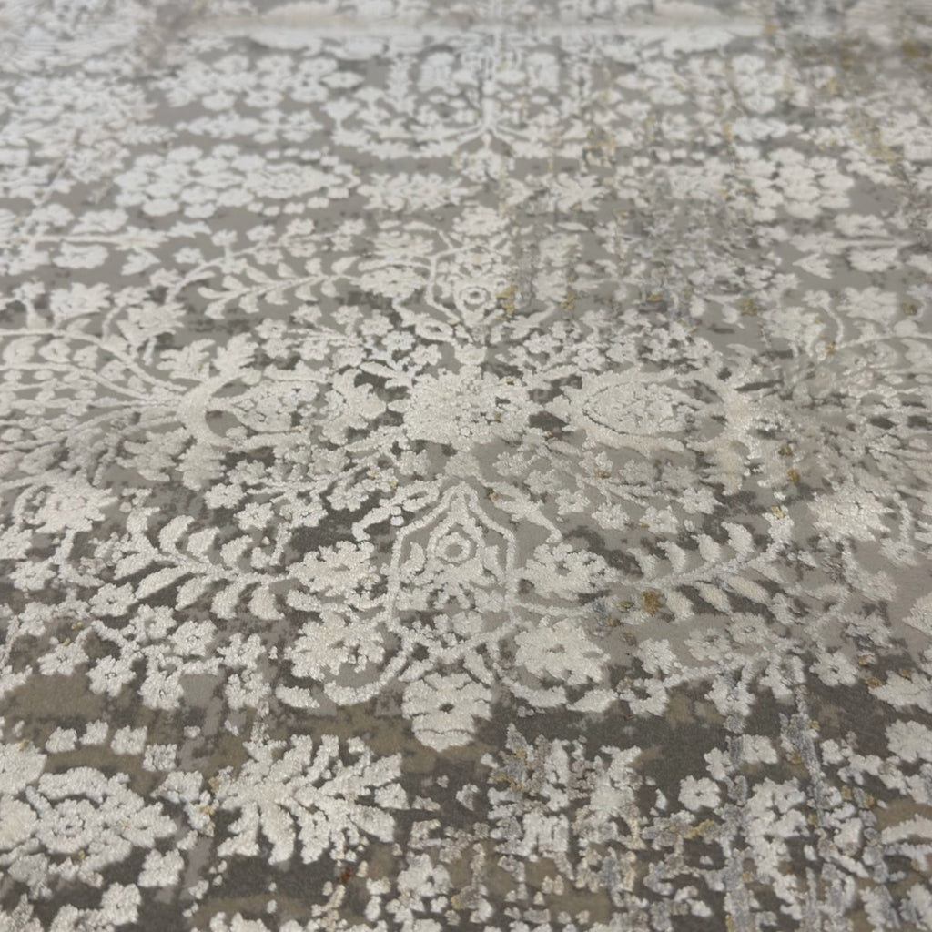 290 x 200 cm Milat Modern Distressed Viscose & Acrylic Rug – Cream/Grey