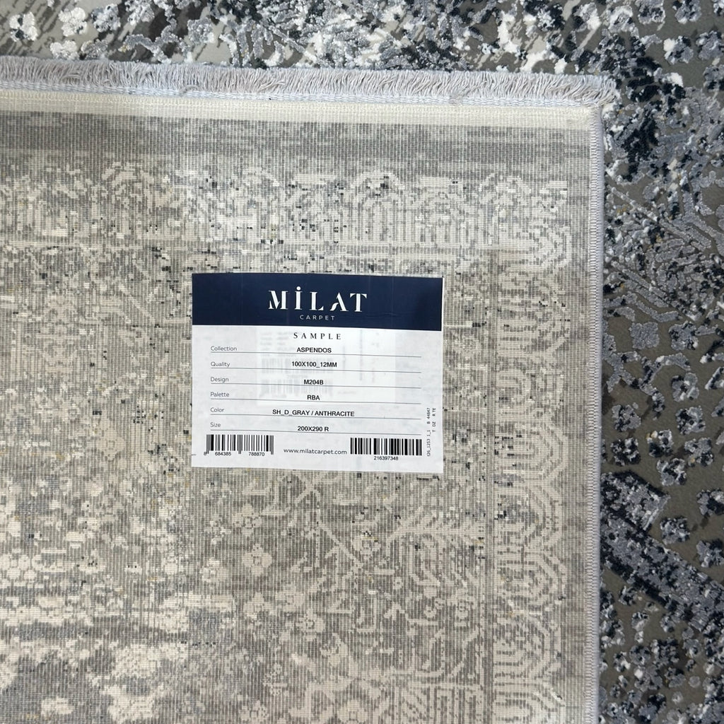 290 x 200 cm Milat Aspendos Modern Distressed Rug – Grey & Anthracite