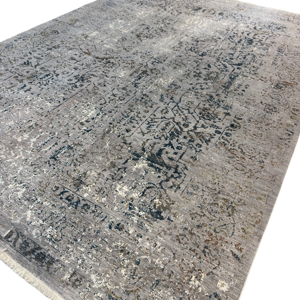 290 x 200 cm Milat Aspendos Viscose & Acrylic Rug – Ivory & Dark Blue