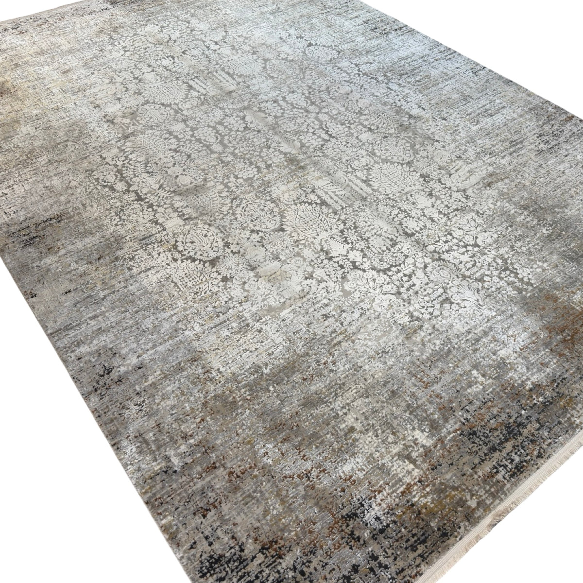 290 x 200 cm Milat Modern Distressed Viscose & Acrylic Rug – Cream/Grey