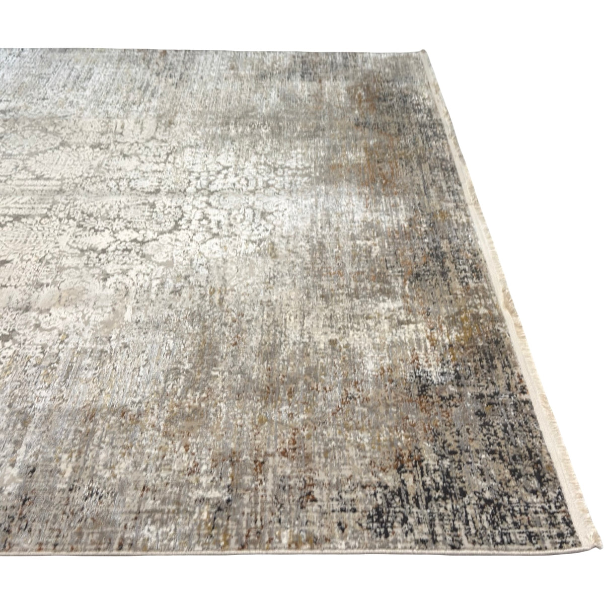 290 x 200 cm Milat Modern Distressed Viscose & Acrylic Rug – Cream/Grey