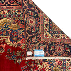 340 x 245 cm Vintage Hand-Knotted Persian Lilihan Wool Rug – Red & Navy