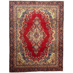 340 x 245 cm Vintage Hand-Knotted Persian Lilihan Wool Rug – Red & Navy