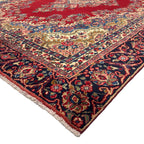 340 x 245 cm Vintage Hand-Knotted Persian Lilihan Wool Rug – Red & Navy