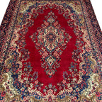 340 x 245 cm Vintage Hand-Knotted Persian Lilihan Wool Rug – Red & Navy