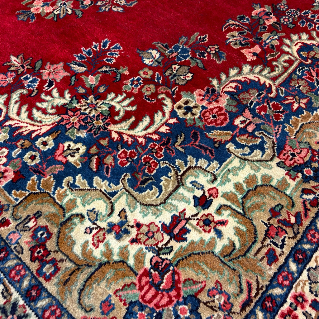 340 x 245 cm Vintage Hand-Knotted Persian Lilihan Wool Rug – Red & Navy