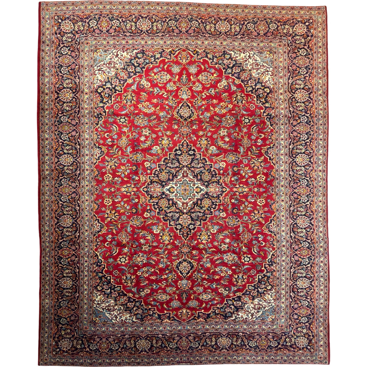 394 x 295 cm Hand Knotted Red Persian Kashan – Wool Rug