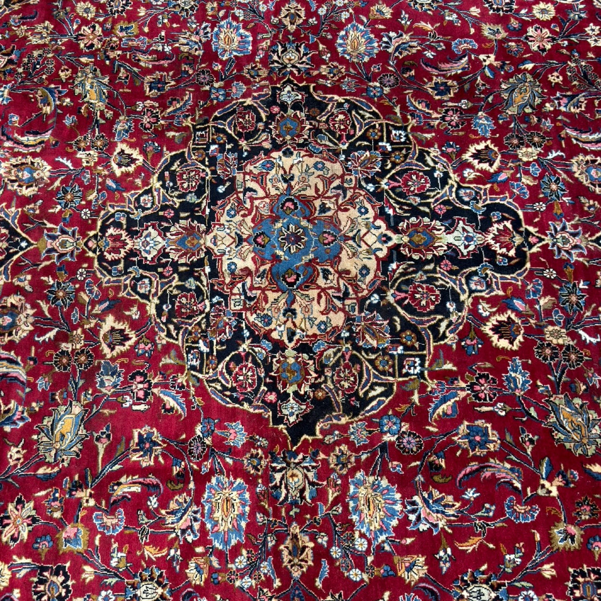 383 x 302 cm Large Size Persian Floral Mashad Hand Knotted – Wool Rug
