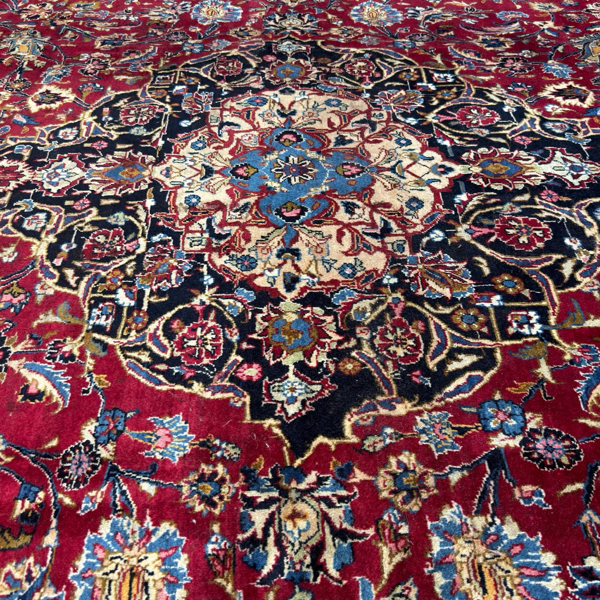 383 x 302 cm Large Size Persian Floral Mashad Hand Knotted – Wool Rug