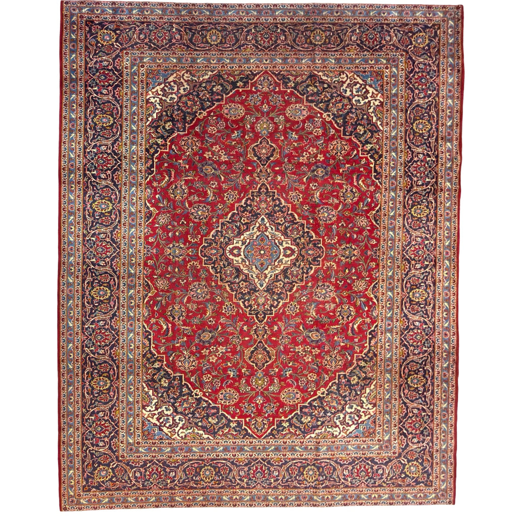 350 x 250 cm Vintage Hand Knotted Red Persian Kashan – Wool Rug