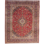 350 x 250 cm Vintage Hand Knotted Red Persian Kashan – Wool Rug