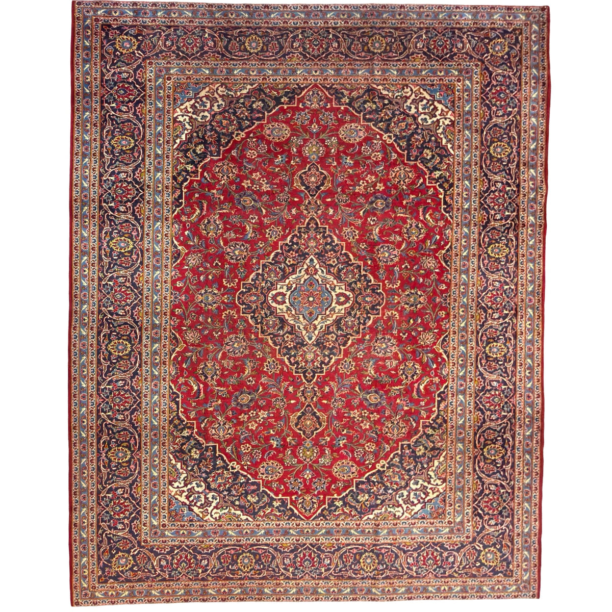 350 x 250 cm Vintage Hand Knotted Red Persian Kashan – Wool Rug