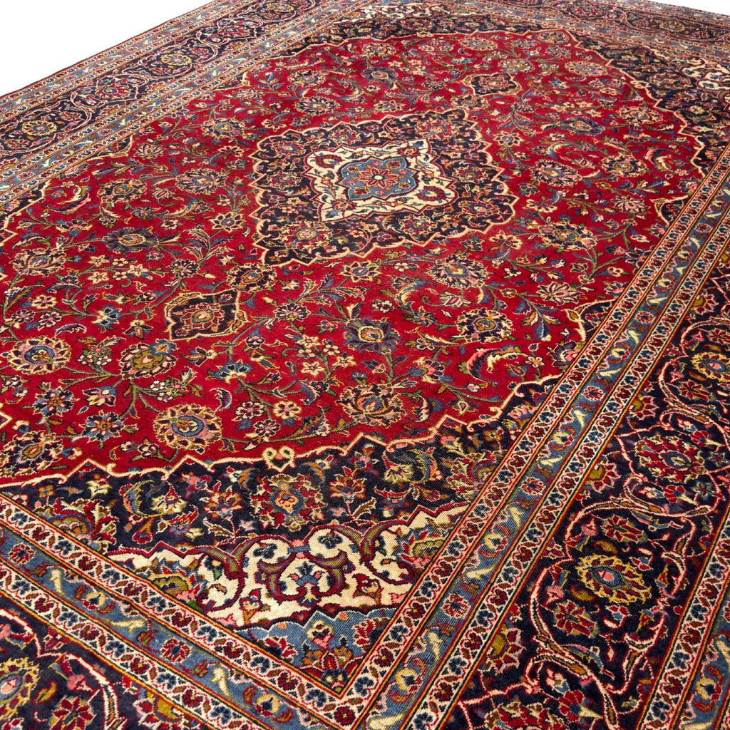 350 x 250 cm Vintage Hand Knotted Red Persian Kashan – Wool Rug