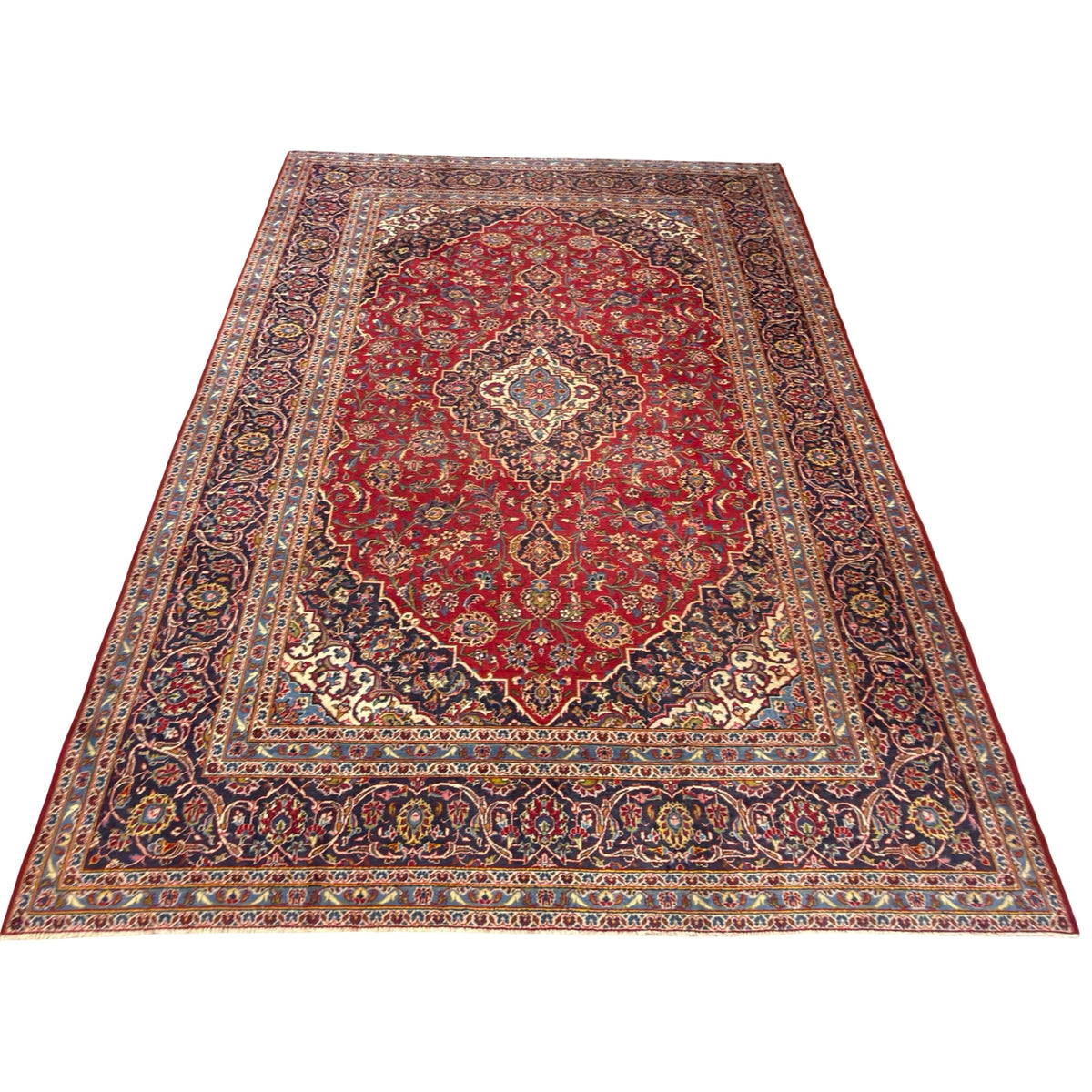 350 x 250 cm Vintage Hand Knotted Red Persian Kashan – Wool Rug