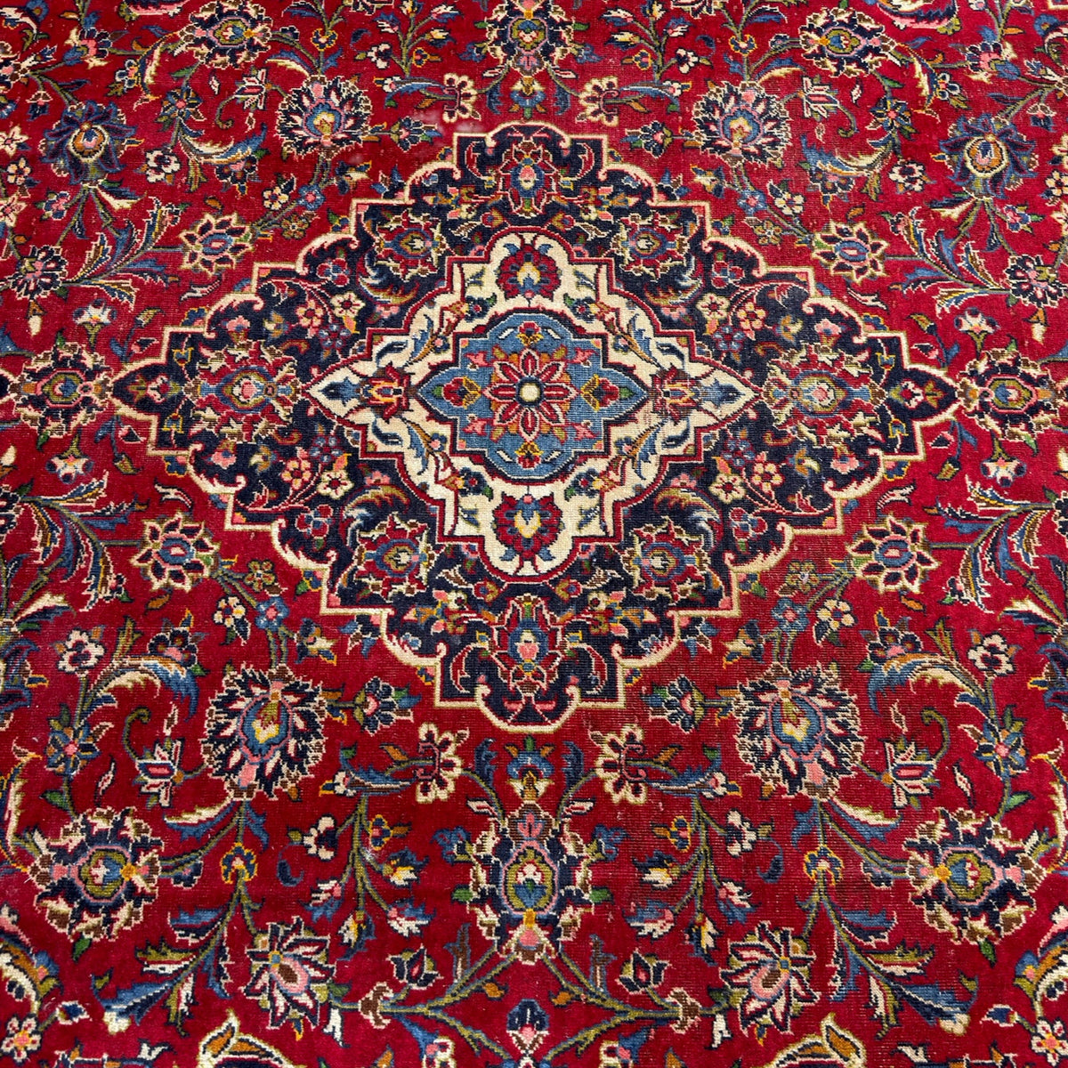 350 x 250 cm Vintage Hand Knotted Red Persian Kashan – Wool Rug