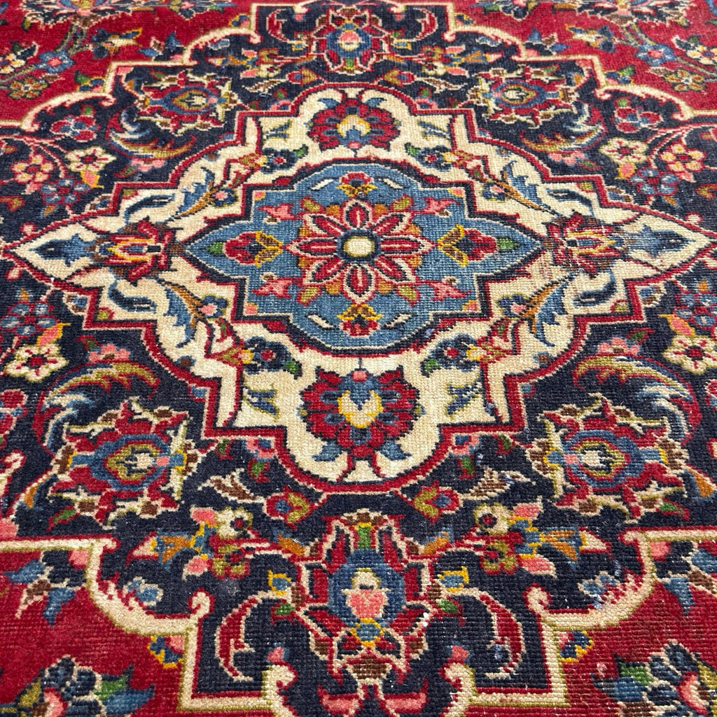 350 x 250 cm Vintage Hand Knotted Red Persian Kashan – Wool Rug
