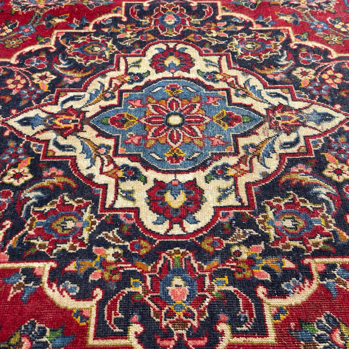 350 x 250 cm Vintage Hand Knotted Red Persian Kashan – Wool Rug