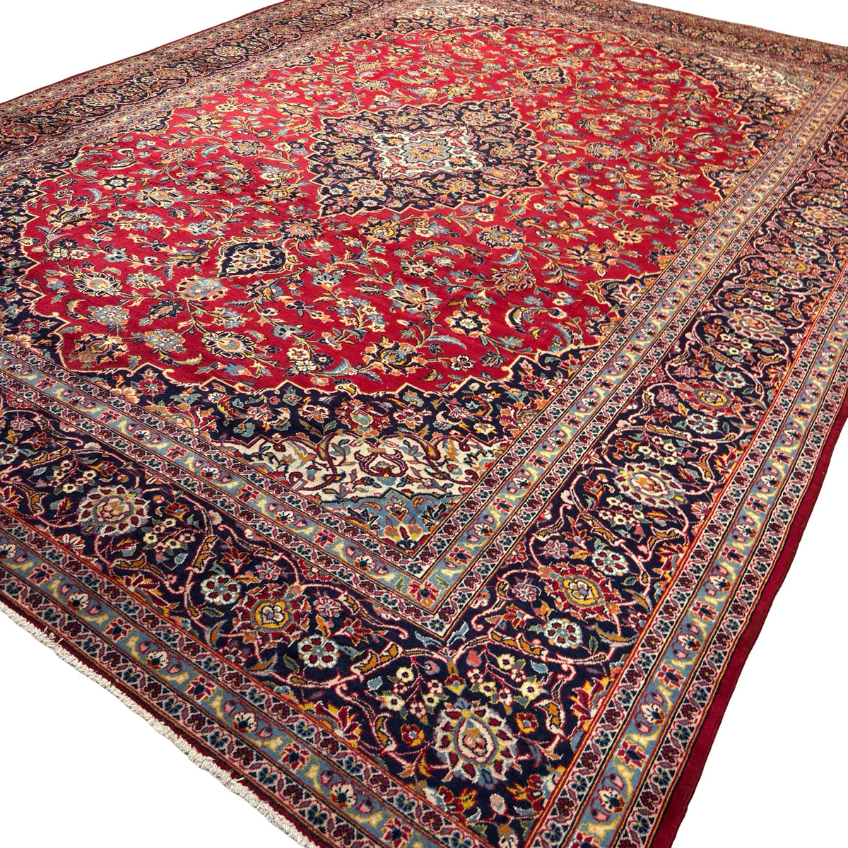 394 x 295 cm Hand Knotted Red Persian Kashan – Wool Rug