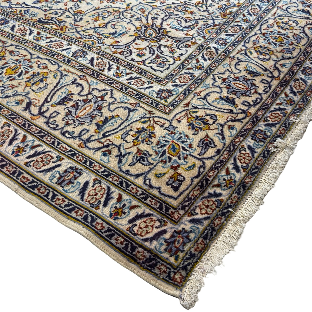 355 x 266 cm Persian Kashan Hand-Knotted Cream Wool Rug