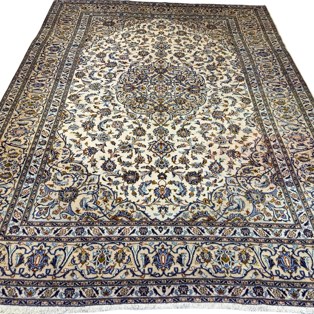 355 x 266 cm Persian Kashan Hand-Knotted Cream Wool Rug