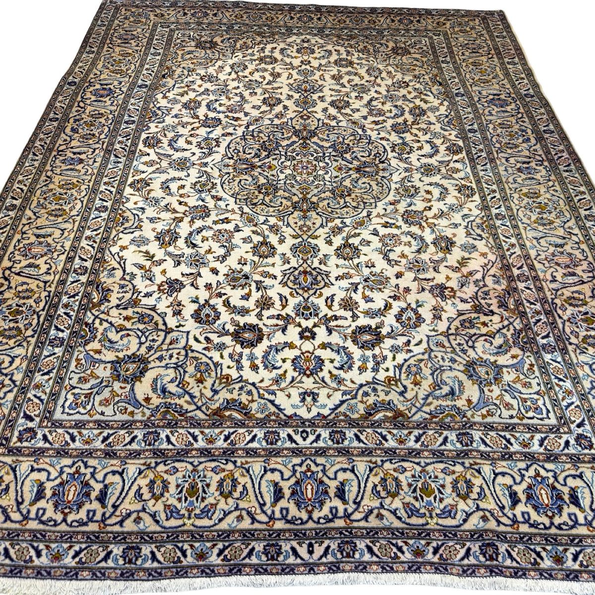 355 x 266 cm Persian Kashan Hand-Knotted Cream Wool Rug