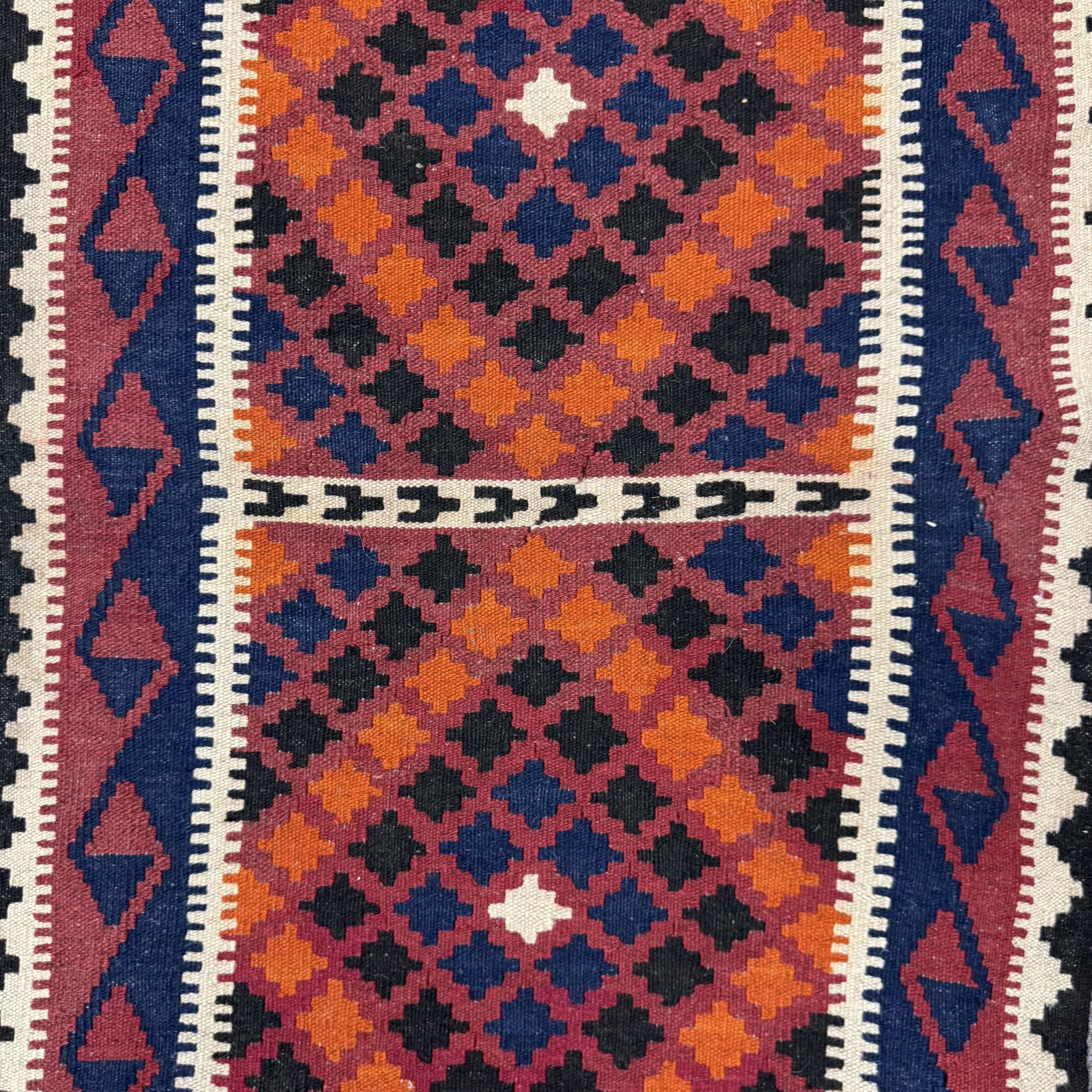 391 x 72 cm Hand-Woven Afghan Kilim Runner Rug – Wool Flatweave