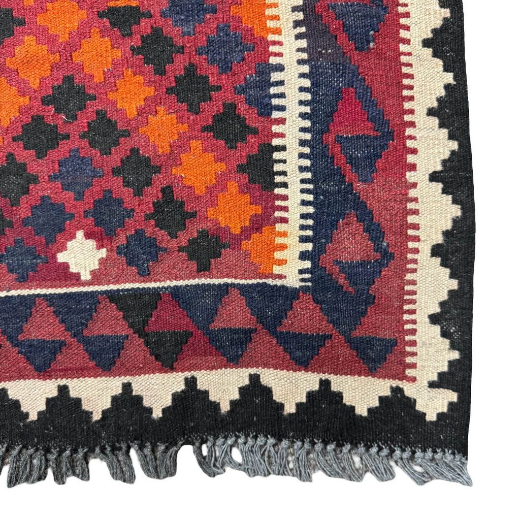 391 x 72 cm Hand-Woven Afghan Kilim Runner Rug – Wool Flatweave