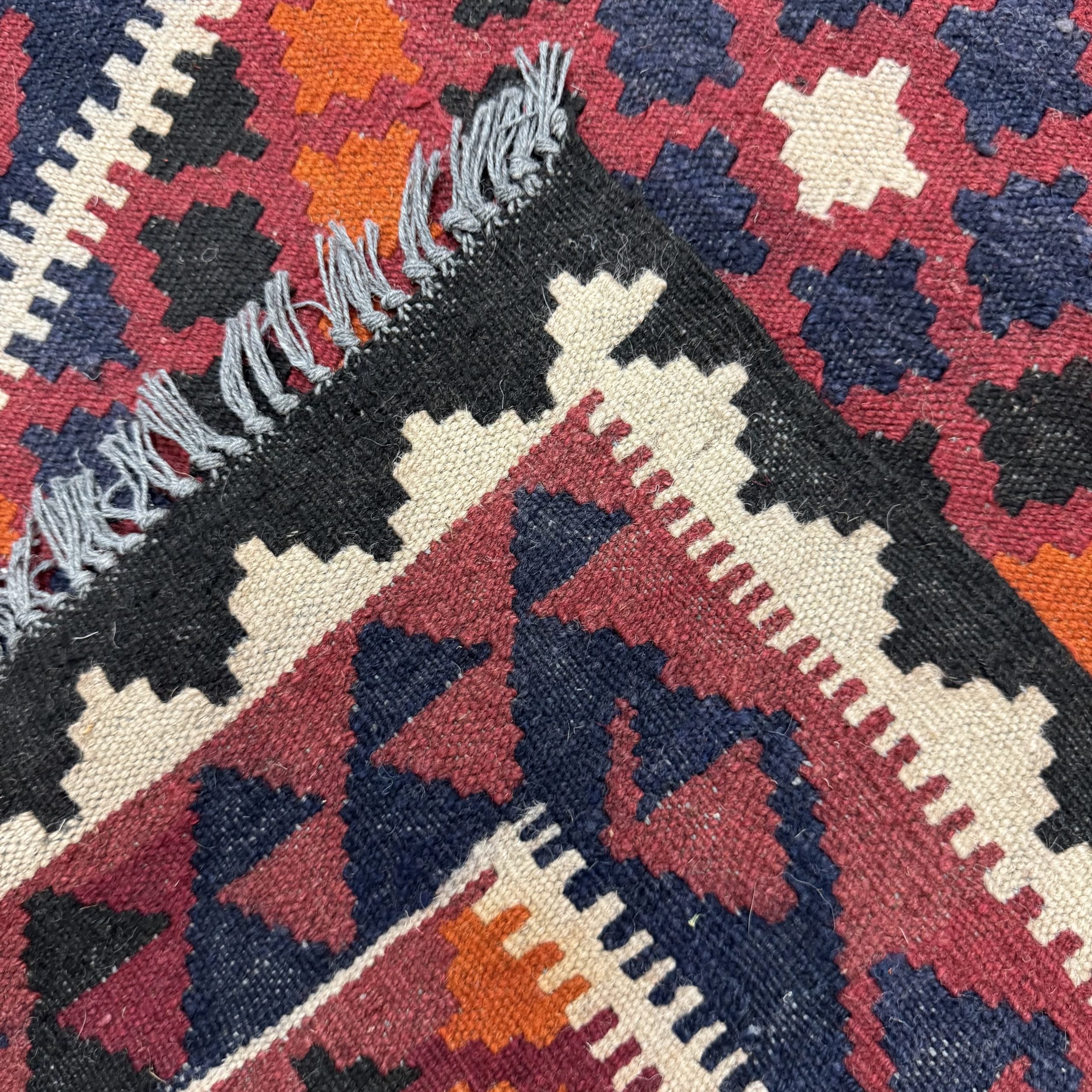 391 x 72 cm Hand-Woven Afghan Kilim Runner Rug – Wool Flatweave
