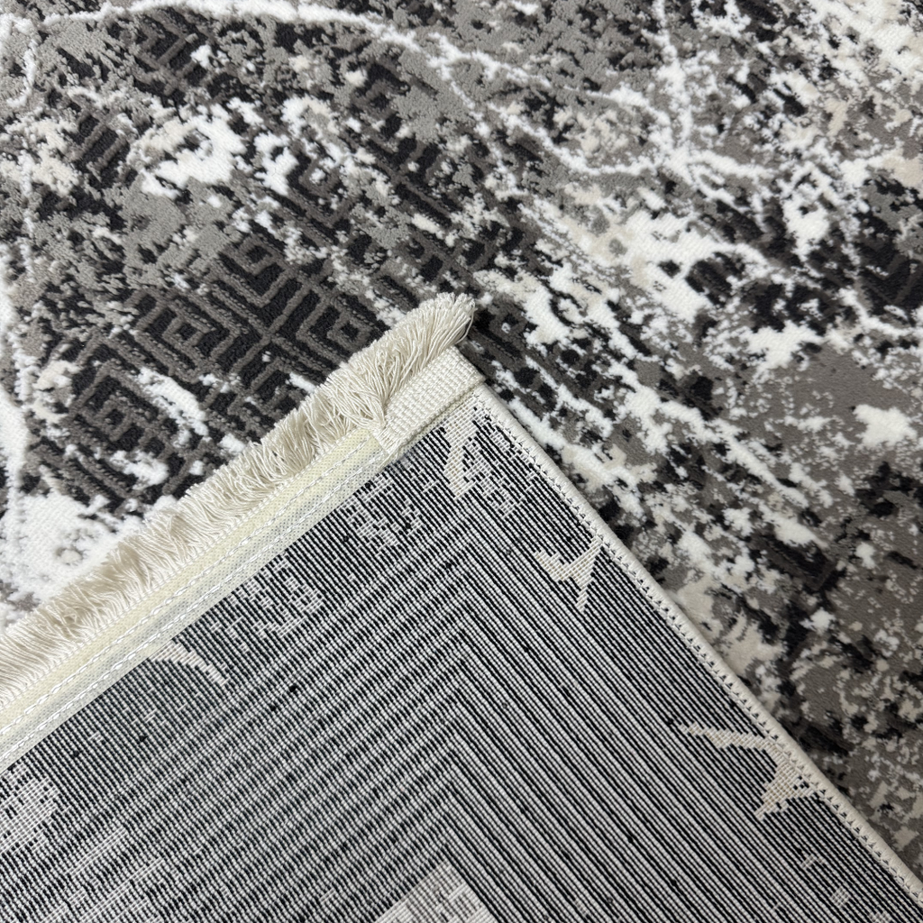 180 x 120 cm Black Grey Marble Border Abstract Rug