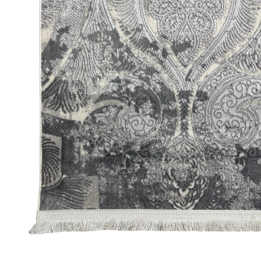 230 x 160 cm Silver Grey Vintage Damask Pattern Rug