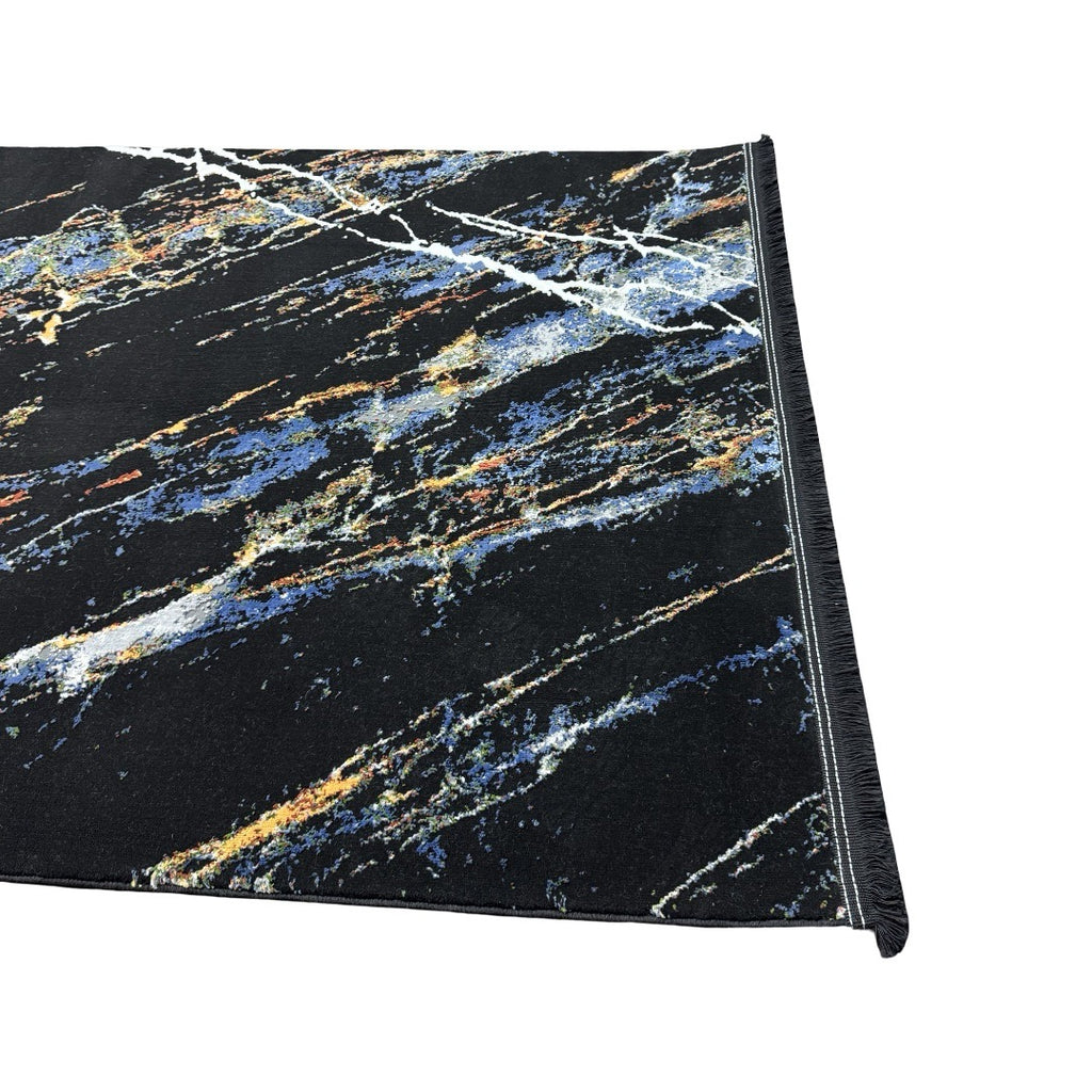 180 x 120 cm Black Blue Cosmic Marble Pattern Turkish Rug