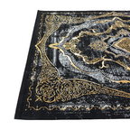 230 x 160 cm Black & Gold Distressed Medallion Fringeless Persian Style Rug