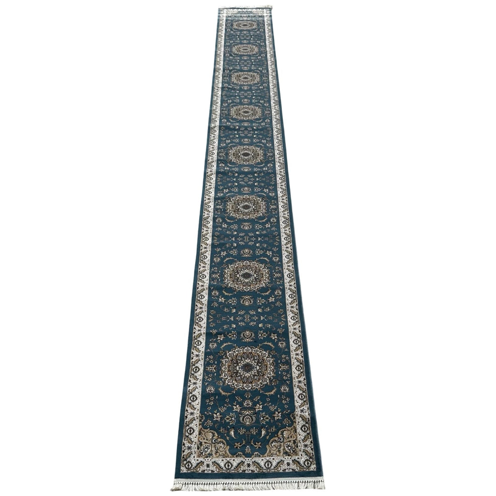 800 x 80 cm Blue Floral Fine Turkish Passage Runner Rug
