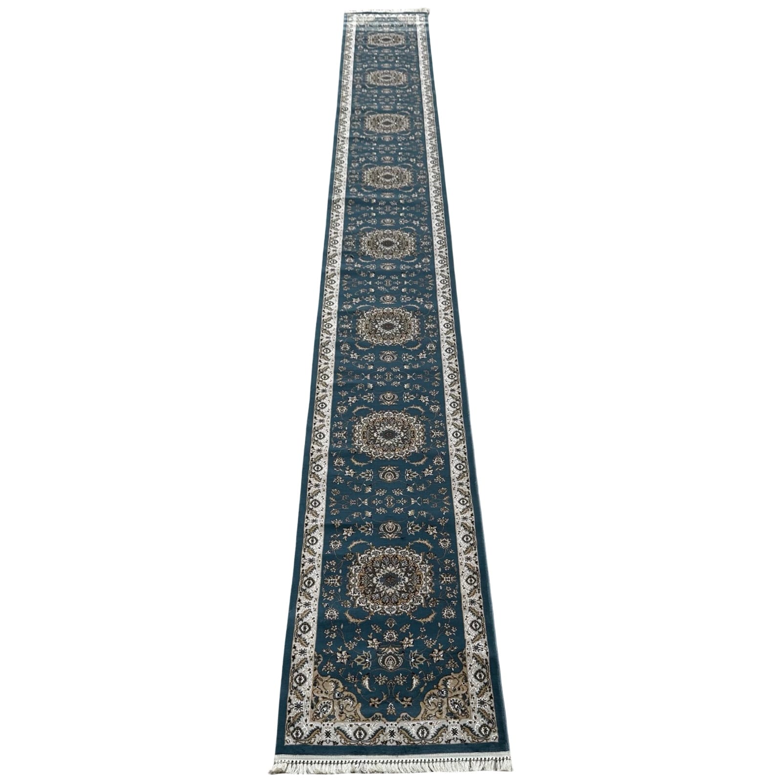 800 x 80 cm Blue Floral Fine Turkish Passage Runner Rug
