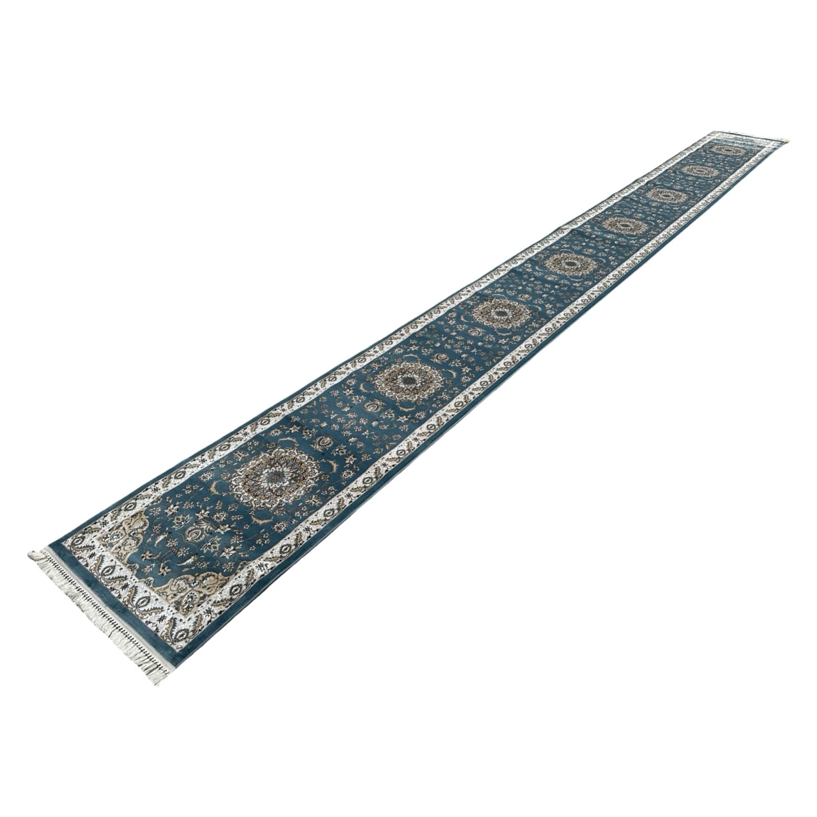 800 x 80 cm Blue Floral Fine Turkish Passage Runner Rug