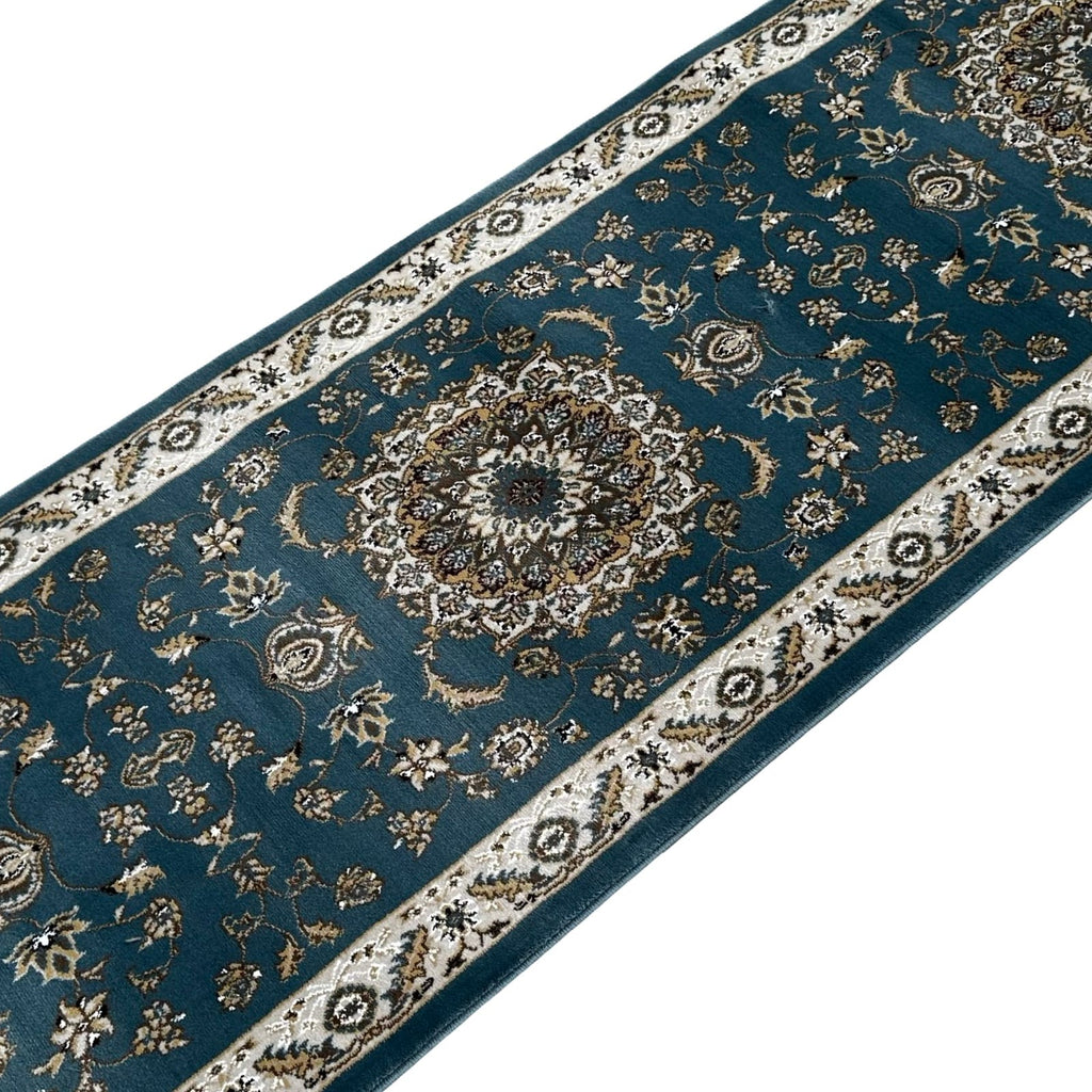800 x 80 cm Blue Floral Fine Turkish Passage Runner Rug