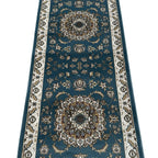 800 x 80 cm Blue Floral Fine Turkish Passage Runner Rug
