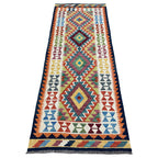 210 x 85 cm Hand-Woven Afghan Kilim Runner Rug – Wool Flatweave