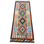 210 x 85 cm Hand-Woven Afghan Kilim Runner Rug – Wool Flatweave