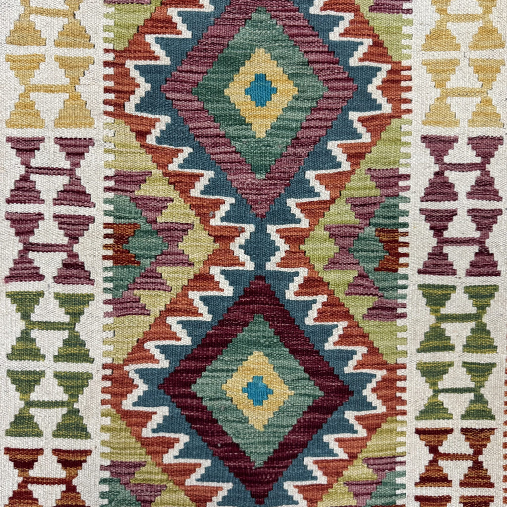 210 x 85 cm Hand-Woven Afghan Kilim Runner Rug – Wool Flatweave