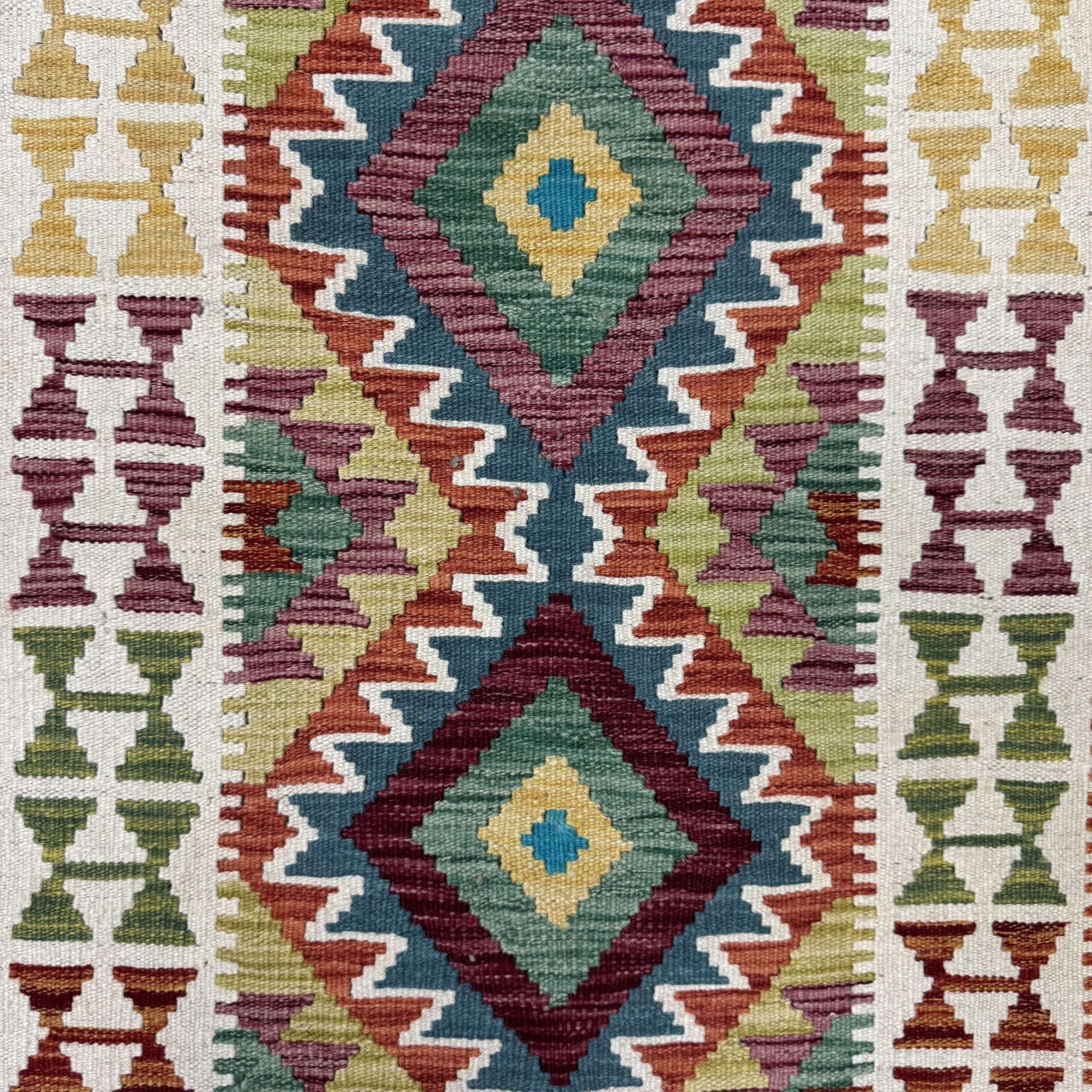 210 x 85 cm Hand-Woven Afghan Kilim Runner Rug – Wool Flatweave
