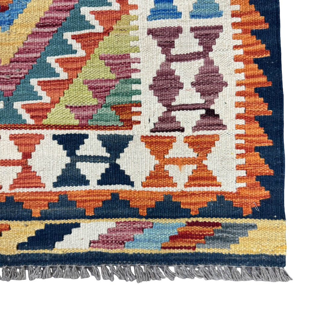 210 x 85 cm Hand-Woven Afghan Kilim Runner Rug – Wool Flatweave