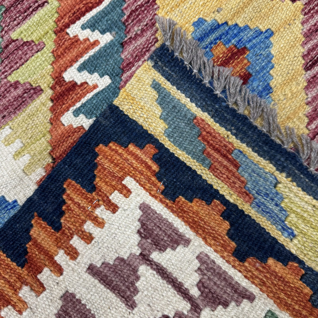 210 x 85 cm Hand-Woven Afghan Kilim Runner Rug – Wool Flatweave