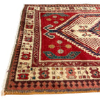 346 x 103 cm Hand Knotted Vintage Persian Karaja Wool Runner Rug – Red & Navy