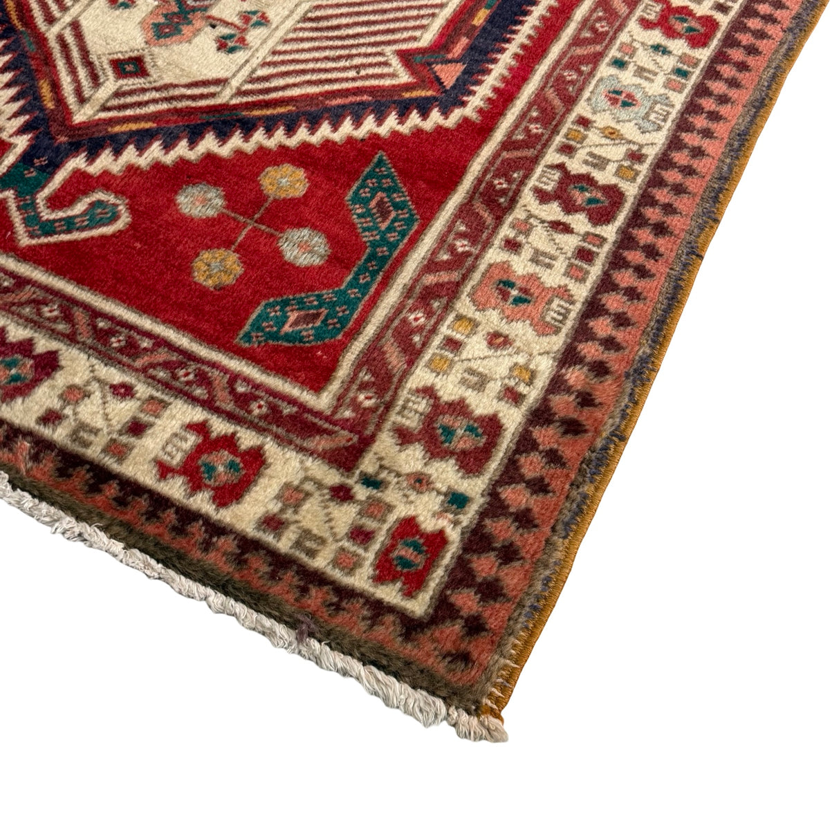 346 x 103 cm Hand Knotted Vintage Persian Karaja Wool Runner Rug – Red & Navy