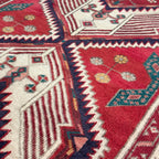 346 x 103 cm Hand Knotted Vintage Persian Karaja Wool Runner Rug – Red & Navy