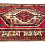 346 x 103 cm Hand Knotted Vintage Persian Karaja Wool Runner Rug – Red & Navy