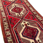 346 x 103 cm Hand Knotted Vintage Persian Karaja Wool Runner Rug – Red & Navy