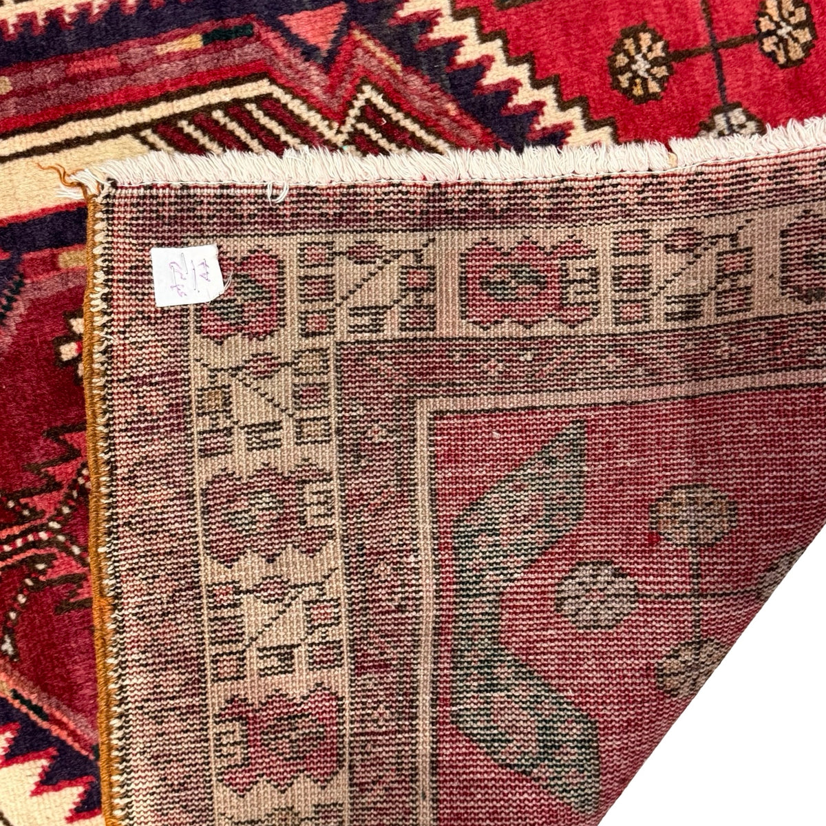 346 x 103 cm Hand Knotted Vintage Persian Karaja Wool Runner Rug – Red & Navy
