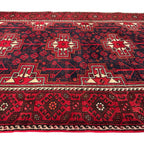 295 x 125 cm Hand Knotted 1970s Persian Baluch Wool Runner Rug – Red & Navy